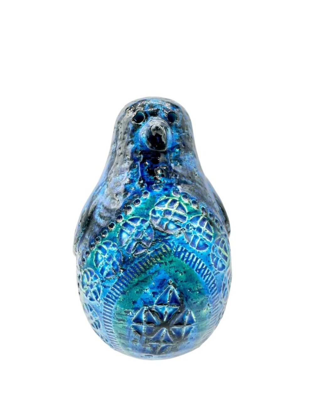 Mid Century Bitossi Italian Pottery Penguin Figurine In Blue Glaze 7 Inches Tall